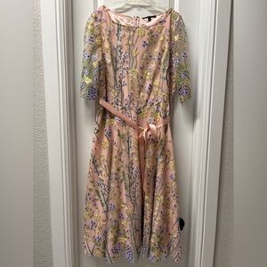 Alex Marie Blush Pink Midi Dress- Size Large- Fairy 3D Flowers Garden Party